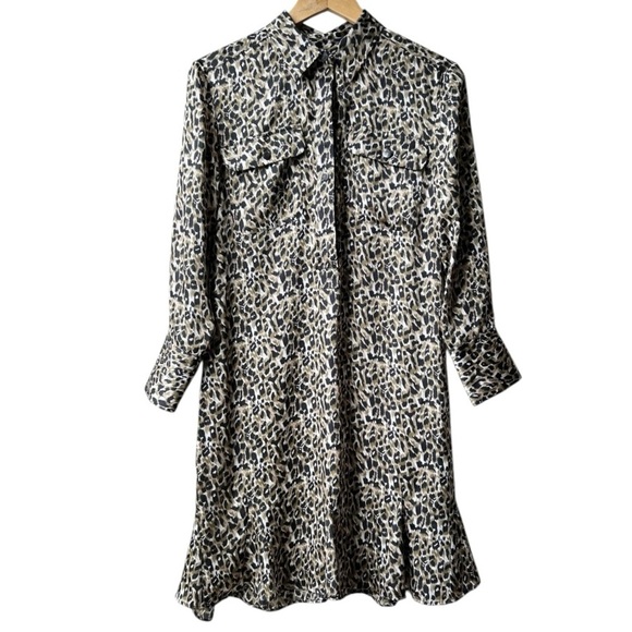 Equipment Dresses & Skirts - Equipment Femme Brown Black Leopard Print Shirt Mini Dress Long Sleeves Sz S